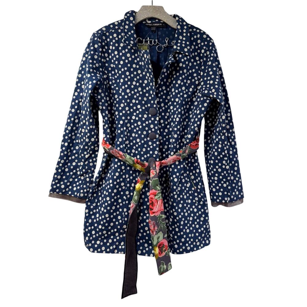 Little Journeys Chicago Hand Made Jacket Polka Dot Tie Waist Art to Wear Large
